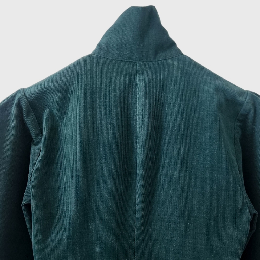 80's Norma Kamali Drop Waist Puff Sleeve Green Corduroy Button Down Dress Small - Picture 10 of 12